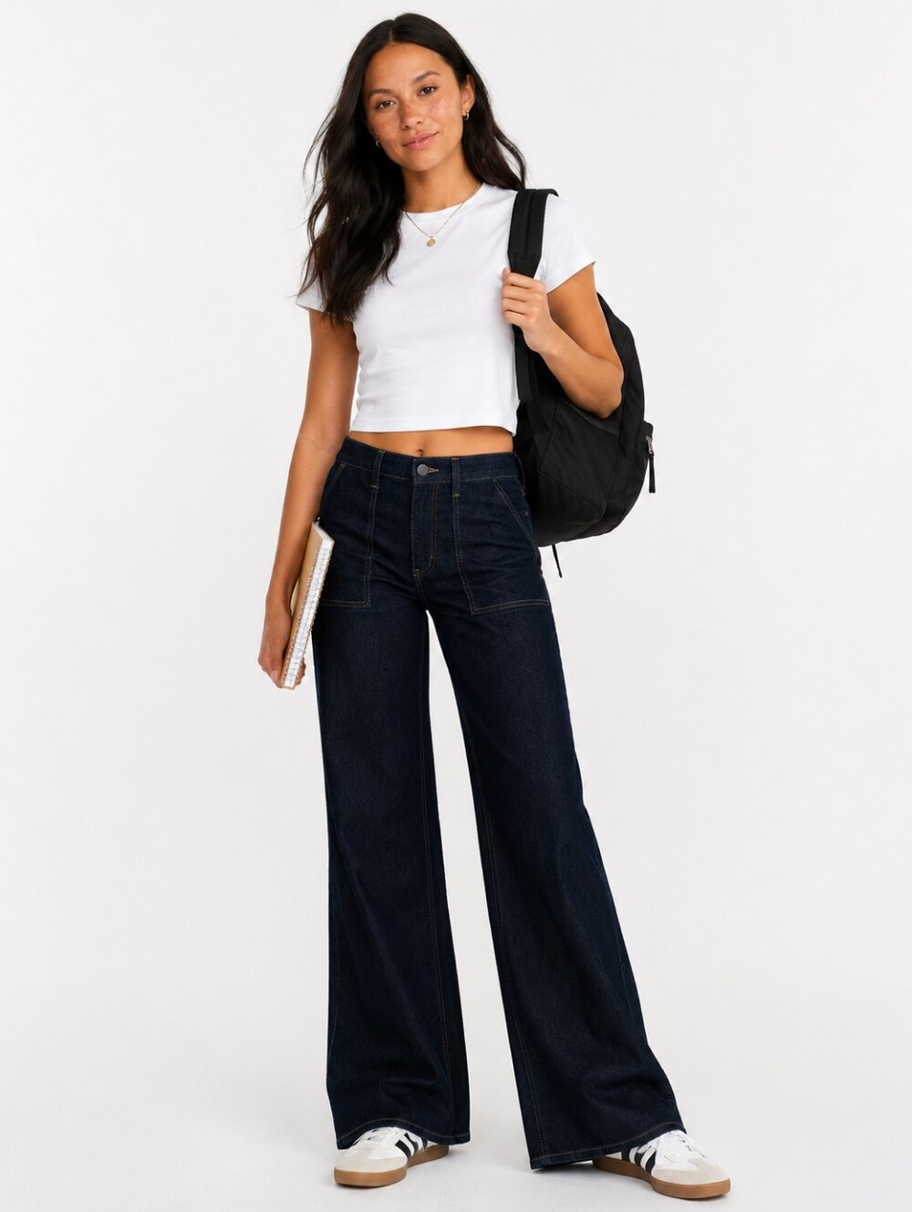 Wide Leg Utility Trousers Womens Size 14 Dark Wash High Rise New NWT - Picture 1 of 11